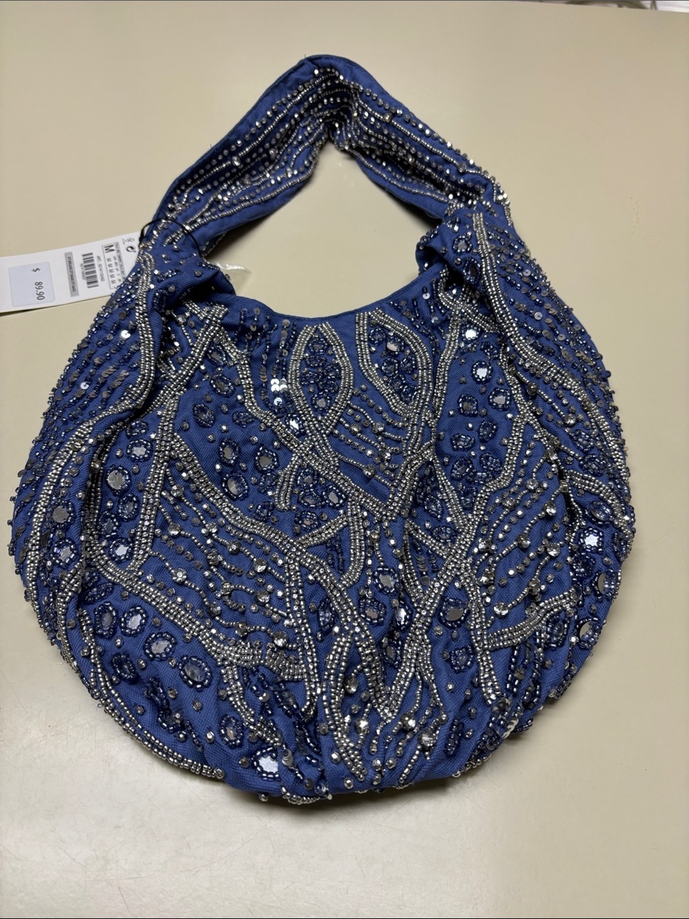 Beaded Blue Hobo Bag
